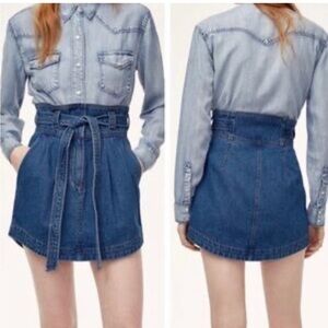 Aritzia Wilfred Free Kadra Belted Denim Mini Skirt Sz 2